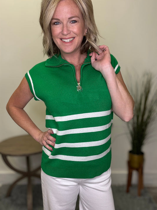 Celia Soft Green Striped Sweater