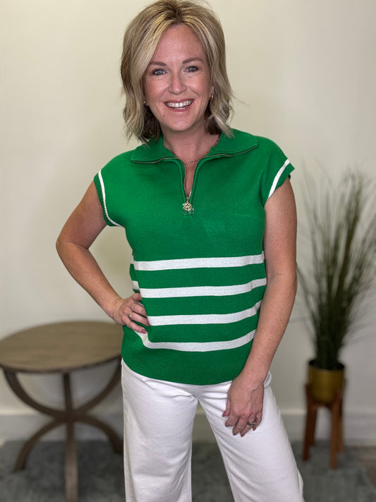 Celia Soft Green Striped Sweater