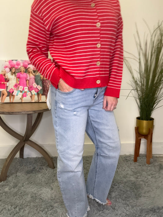 Mid Rise Crop Barrel Lightwash Jeans by Risen frayed hem 27 inch inseam