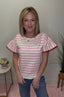 Pink Scallop Lace Striped Spring Top