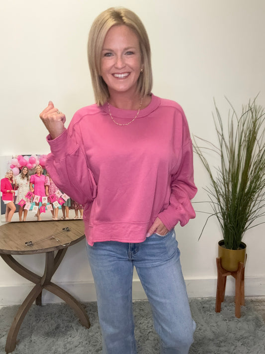 Pinkberry Sweatshirt Top raw edges uneven hem hyfve double zero Ella Chic  Boutique