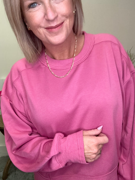 Pinkberry Sweatshirt Top raw edges uneven hem hyfve double zero Ella Chic Boutique