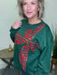 Plaid Ribbon Bow sequin sparkle Detail Fleece Pullover Top holiday Christmas green Ella Chic Boutique BIBI