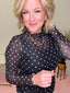 Polka Dot Mesh Long Sleeve Top in Black