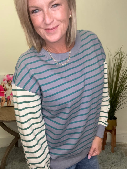 Believe it Striped Pullover Sweatshirt Top