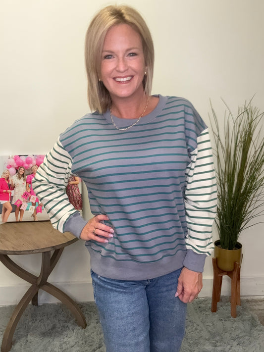 Believe it Striped Pullover Sweatshirt Top