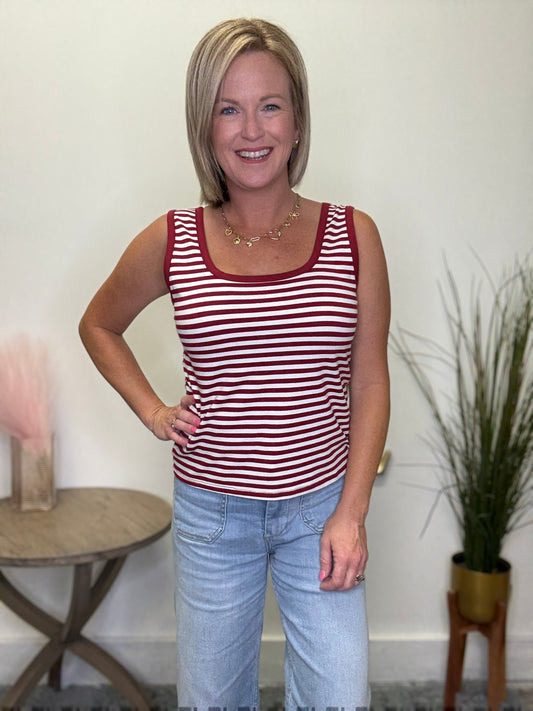 Wishlist burgundy striped top square neck stretchy soft tank sleeveless shirt