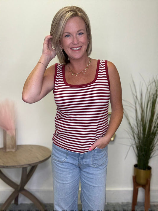 Wishlist burgundy striped top square neck stretchy soft tank sleeveless shirt