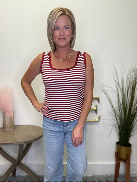 Wishlist burgundy striped top square neck stretchy soft tank sleeveless shirt