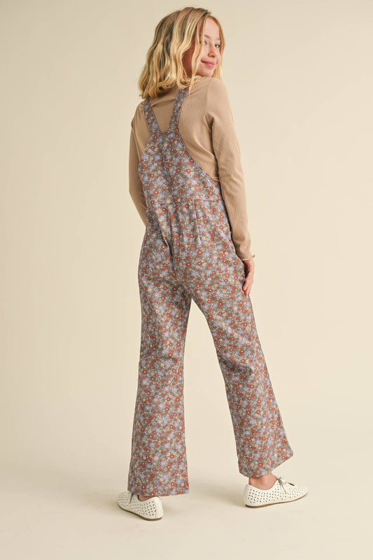 Flare leg floral print overalls tween girls boutique