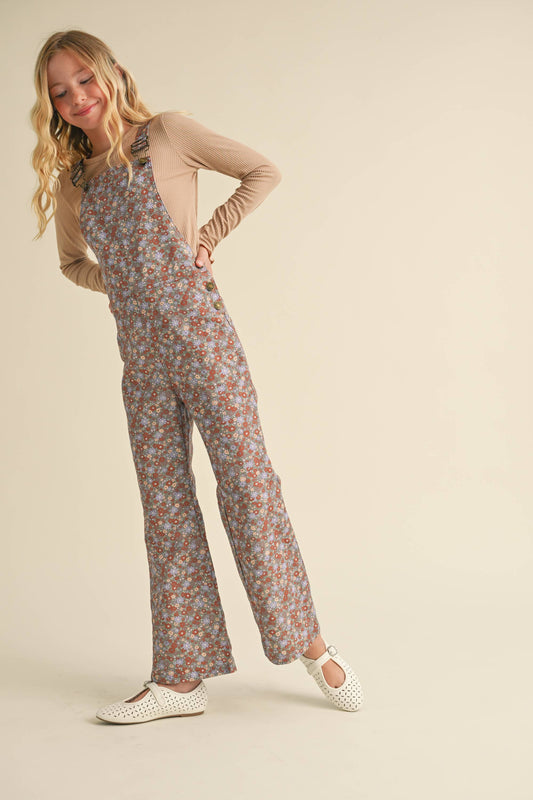 Girls Floral Flare Overalls
