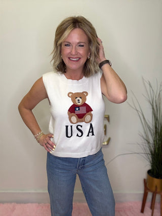 All American USA Teddy Embroidered Sleeveless Sweater Vest 110 Tops - Ella Chic BoutiqueSo Me