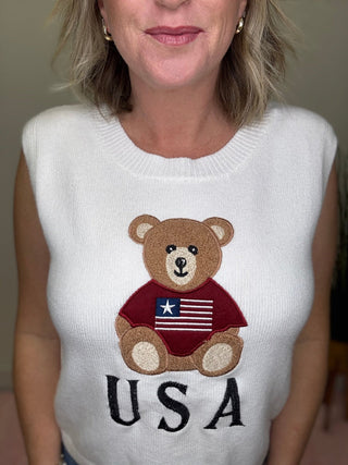 All American USA Teddy Embroidered Sleeveless Sweater Vest 110 Tops - Ella Chic BoutiqueSo Me