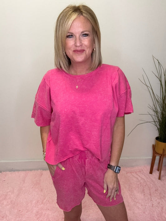 All Mine Mineral Washed Knit Top and Shorts Set