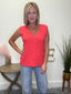 All the Way Deep Coral V - neck Sleeveless Top 110 Tops - Ella Chic Boutique