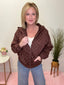 Bambi Cozy Polkadot Zip Up Hoodie Sweashirt in Brown 110 Tops - Ella Chic Boutique