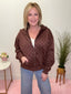 Bambi Cozy Polkadot Zip Up Hoodie Sweashirt in Brown 110 Tops - Ella Chic Boutique