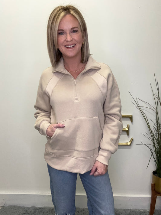 Beige Retreat Quarter-Zip Pullover