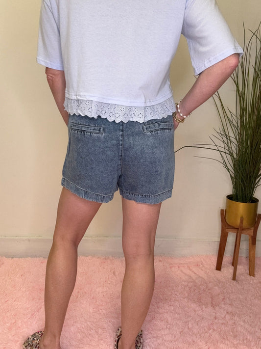 Best Possible Everyday Elastic Waist Chambray Shorts 180 Shorts & Skirts - Ella Chic BoutiqueBlu Pepper