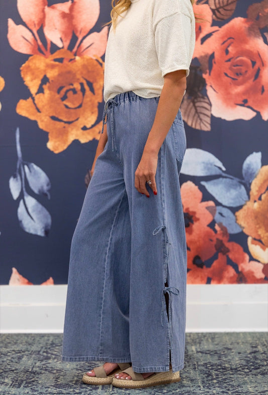 Bestselling Side-Tie Chambray Denim Pants