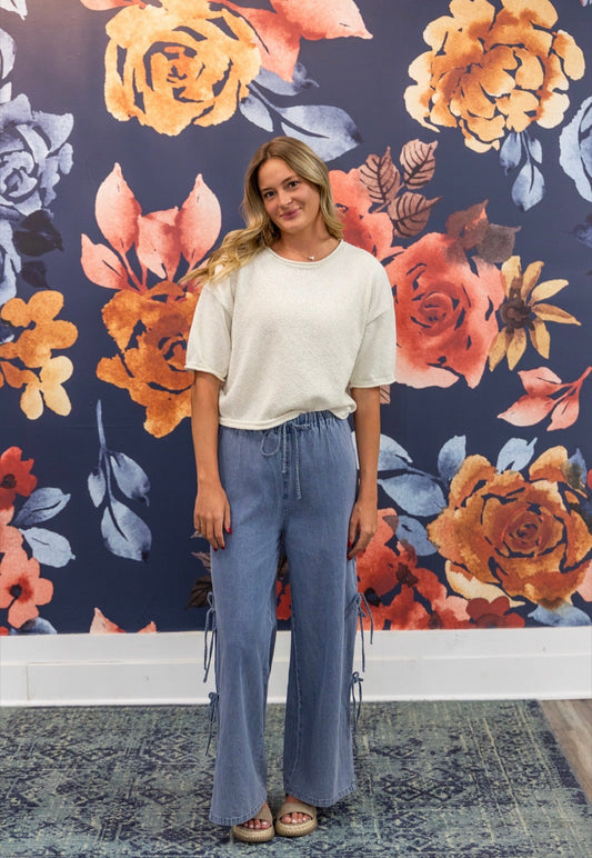 Bestselling Side-Tie Chambray Denim Pants