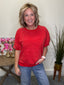 Big Red Bow Puff Short Sleeve Sweatshirt Top Main Strip holiday Christmas - Ella Chic Boutique