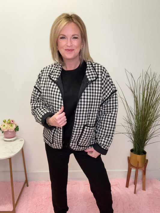 Black and White Gingham Quilted Jacket