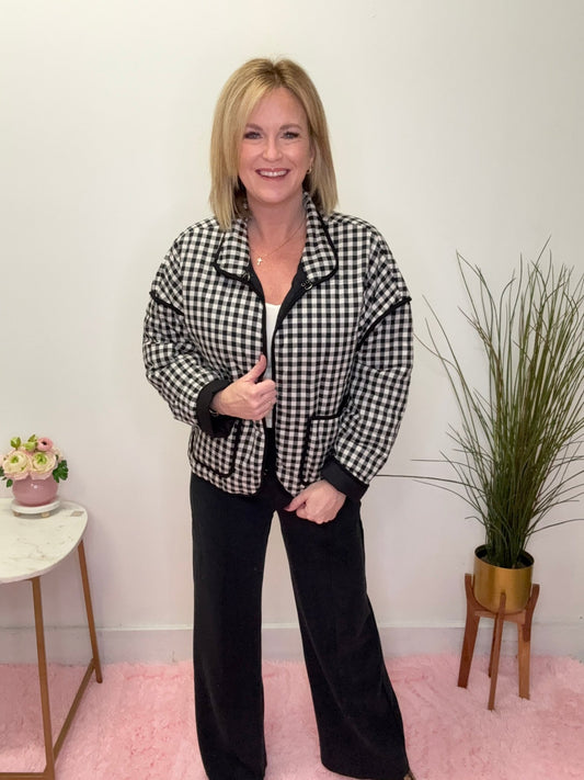 Black and White Gingham Quilted Jacket