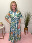 Bloom Where You’re Planted Midi Dress collar floral print button down short sleeve blue green sale clearance spring summer Ella Chic Boutique Entro