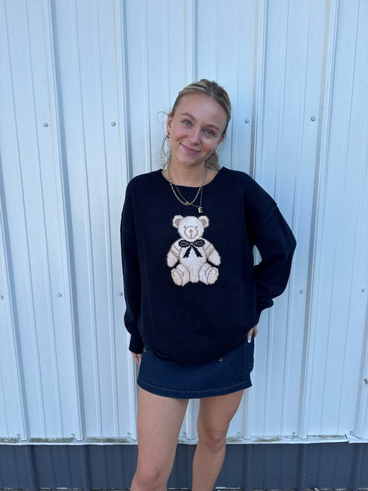 Bow Bear Navy Sweater