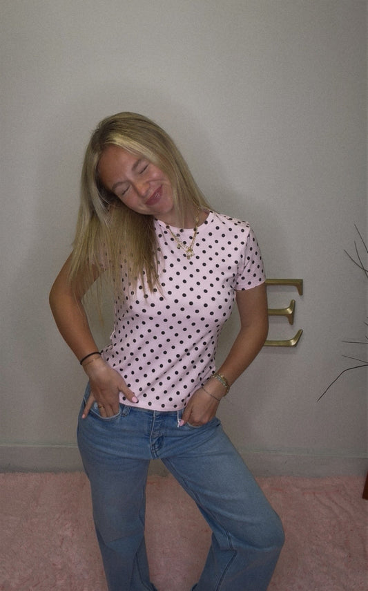 Blush Pink Polka Dot T-Shirt Top 110 Tops - Ella Chic BoutiqueHYFVE