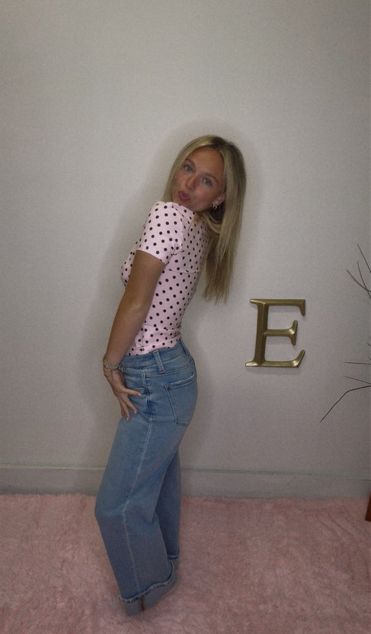 Blush Pink Polka Dot T-Shirt Top 110 Tops - Ella Chic BoutiqueHYFVE