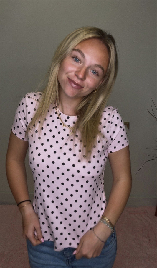 Blush Pink Polka Dot T-Shirt Top 110 Tops - Ella Chic BoutiqueHYFVE
