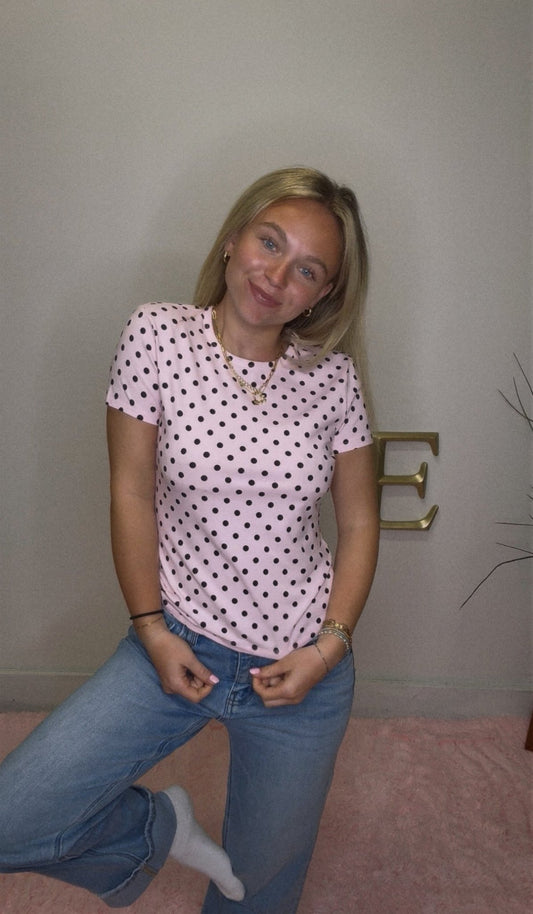 Blush Pink Polka Dot T-Shirt Top