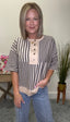 Boxy Striped Knit Top in Smoke Grey 110 Tops - Ella Chic Boutique