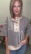 Boxy Striped Knit Top in Smoke Grey 110 Tops - Ella Chic Boutique