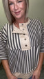 Boxy Striped Knit Top in Smoke Grey 110 Tops - Ella Chic Boutique