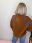 Break it Fleece Pullover Sweatshirt in Camel/Bright Blue 110 Tops- Ella Chic BoutiqueLovLov