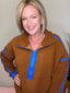 Break it Fleece Pullover Sweatshirt in Camel/Bright Blue 110 Tops- Ella Chic BoutiqueLovLov