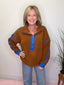 Break it Fleece Pullover Sweatshirt in Camel/Bright Blue 110 Tops- Ella Chic BoutiqueLovLov