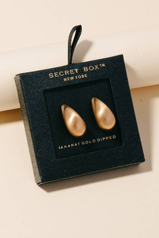Brushed Gold Dipped Small Tear Drop Stud Earrings