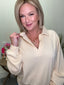 Buttercream V - neck Pullover Sweatshirt 110 Tops - Ella Chic Boutique