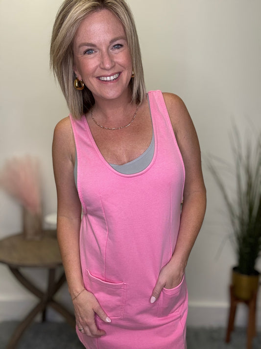 buttermelon pink jumper dress adjustable free people romper hot pink fuchsia tank soft