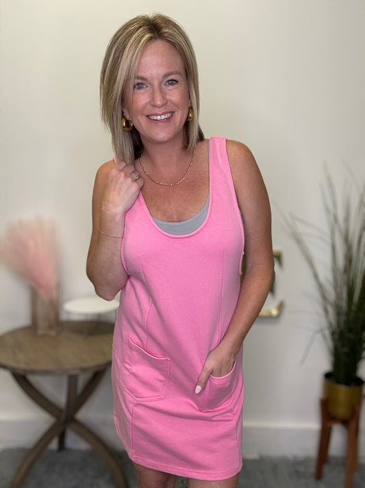 buttermelon pink jumper dress adjustable free people romper hot pink fuchsia tank soft