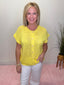 Button Down Solid Knit Summer Sweater Top in Yellow