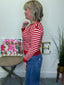 Buttoned Shoulder Stripes Sweater Top in Red 110 Tops - Ella Chic Boutique