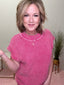 Cap Sleeve Round Neck Mineral Wash Sweater in Fuchsia