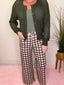 Check Me Out Gingham Wide Leg Cropped Pants in Chocolate