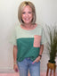 Checking In Green and Peach Striped T-shirt Top