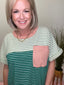 Checking In Green and Peach Striped T-shirt Top 110 Tops - Ella Chic BoutiqueAnniewear